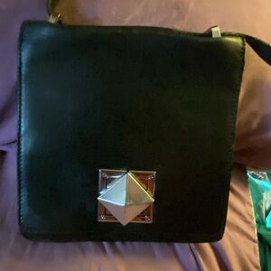 L.A.M.B GWEN STEFANI Black Leather Crossbody Bag with Silver Accent